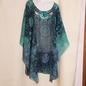 Chico's Teal Green Sequened Sheer Tunic 3
